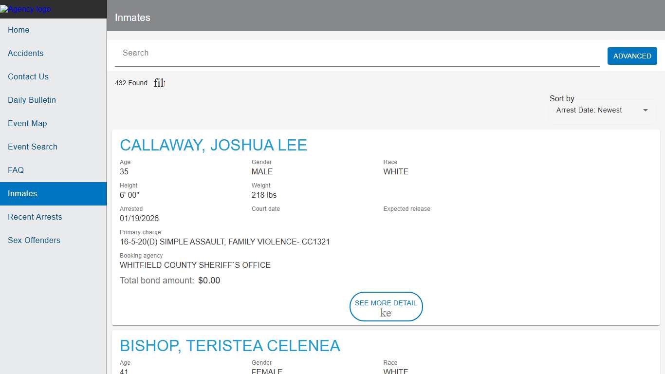 Whitfield County Sheriff's Office, GA | Police to Citizen - Inmates catalog